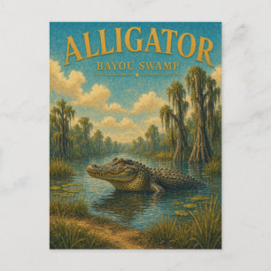 Alligator Bayou Swamp Watercolor GeoSaga Postcard