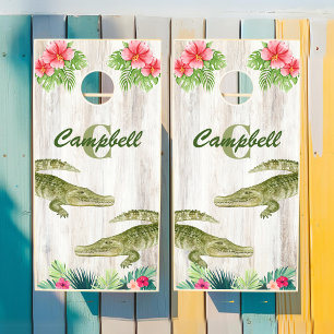 Alligator Beach House Family Monogram Name Florida Cornhole Set