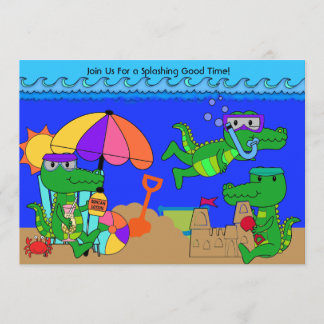 Alligator Beach Party Swimming Birthday Invitation