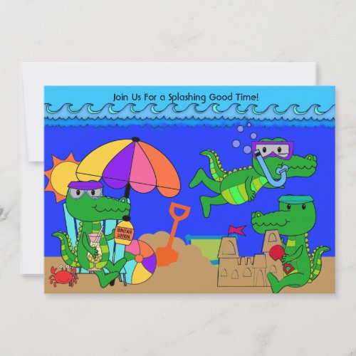 Alligator Beach Party Swimming Birthday Invitation