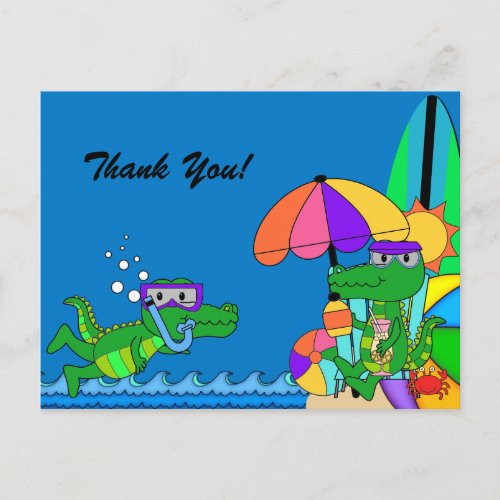 Alligator Beach Swimming Birthday Thank You Postcard