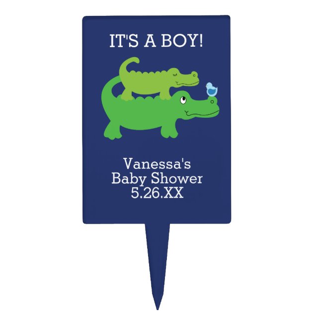 Alligator Birthday Baby Shower Cake Topper Pick (Front)