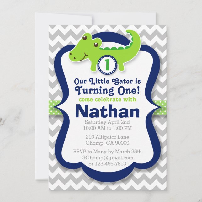 Alligator Birthday Invitation - Birthday Boy Gator (Front)