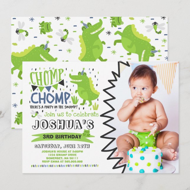 Alligator Birthday Invitation Crocodile Party (Front/Back)