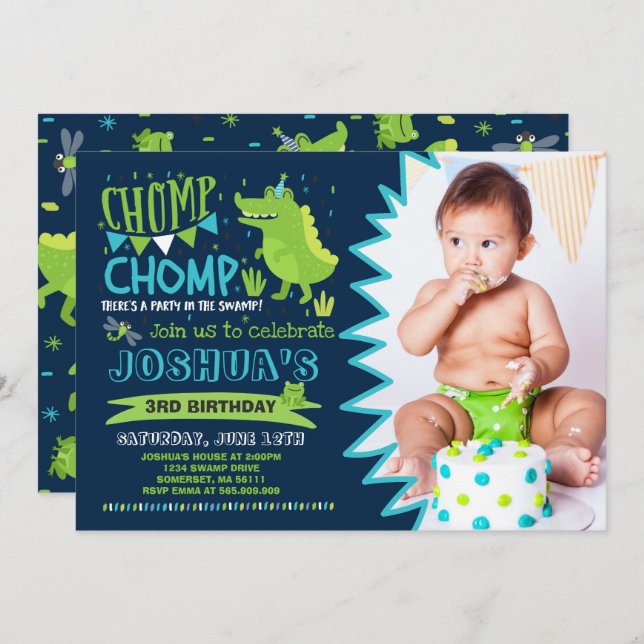 Alligator Birthday Invitation Crocodile Party (Front/Back)