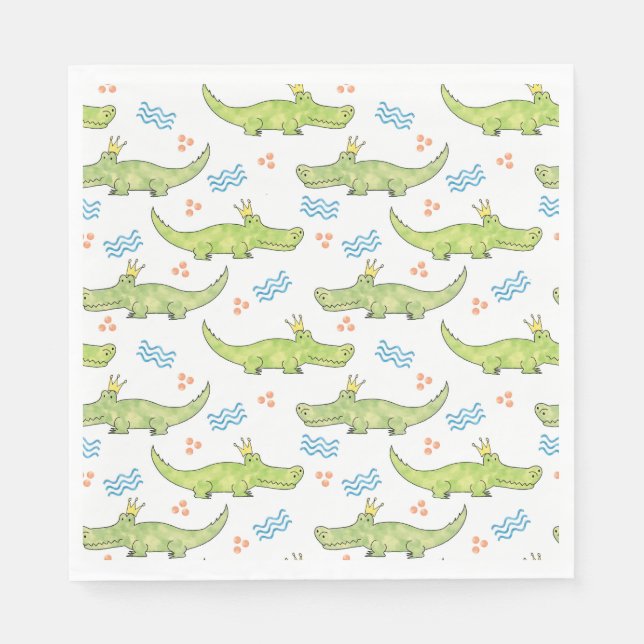 Alligator Birthday Paper Napkin, Luncheon Napkins (Front)