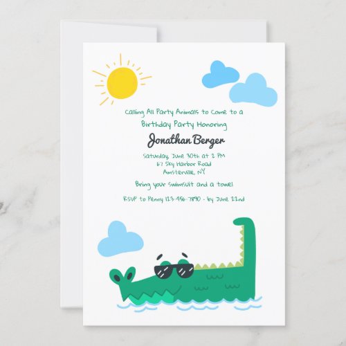 Alligator Birthday Party Invitation