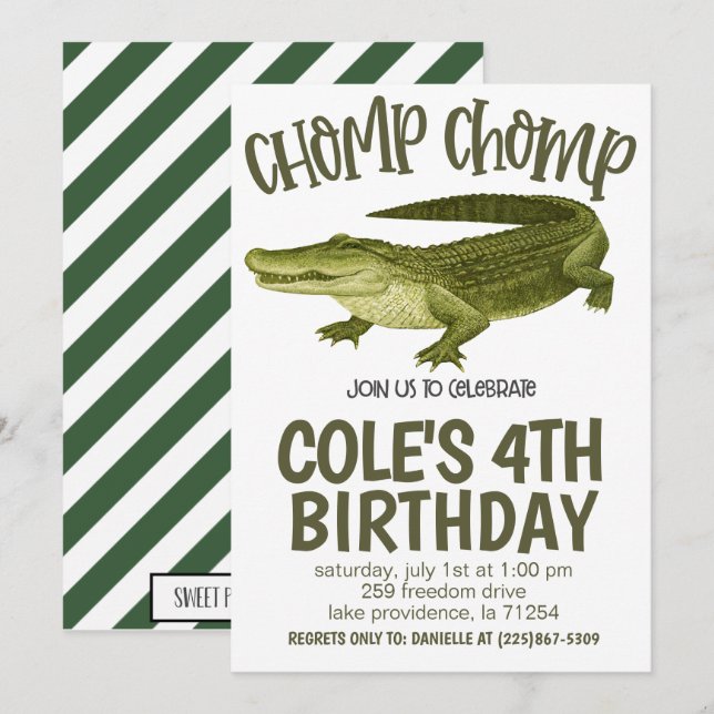Alligator Birthday Party Invitation (Front/Back)