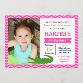Alligator Birthday Party Invitations For Girl by SugarPlumPaperie at Zazzle