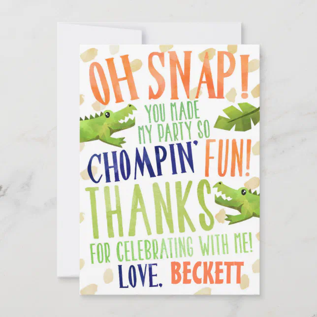 Alligator Birthday Thank You Note Cards | Zazzle