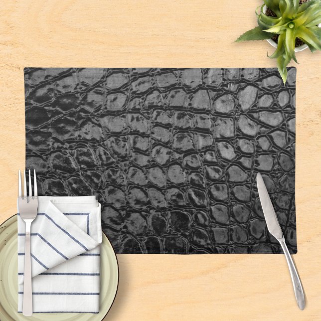 Alligator Black Faux Leather Cloth Placemat (Creator Uploaded)