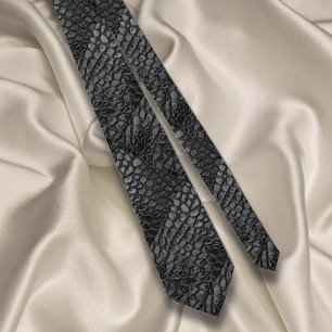 Alligator Black Faux Leather•Double Sided Tie