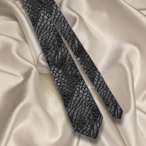 Alligator Black Faux LeatherDouble Sided Tie