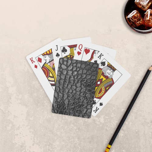 Alligator Black Faux Leather Poker Cards