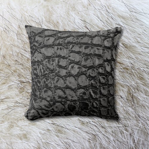 Alligator Black Faux Leather Throw Pillow