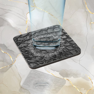 Alligator Black Faux Leather Your Logo Beverage Coaster