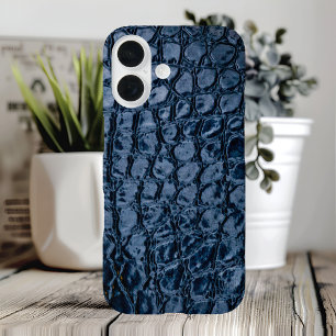 Alligator Blue Faux Leather iPhone 16 Case