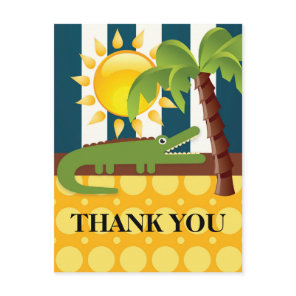 Alligator Blue Yellow Birthday Party Thank You Postcard