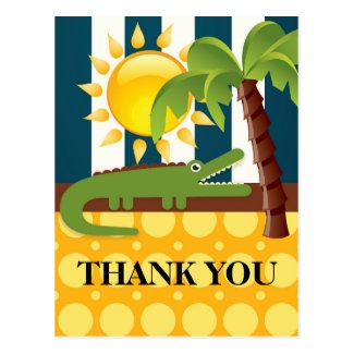 Alligator Blue Yellow Birthday Party Thank You Postcard