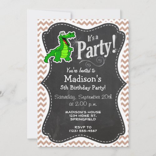 Alligator; Brown Chevron Custom Invitation