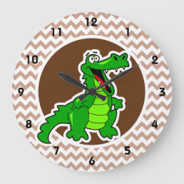 Alligator; Brown Chevron Large Clock