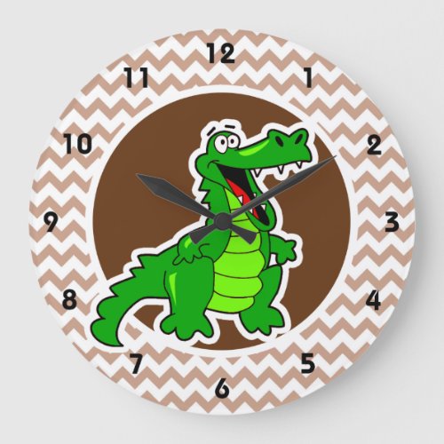 Alligator Brown Chevron Large Clock