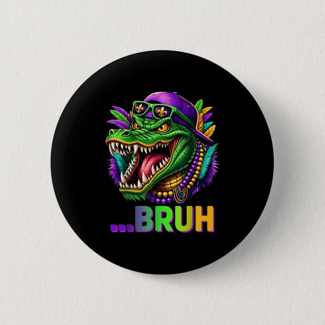 Alligator Bruh Mardi Gras Costume Men Women Kids  Button (Front)
