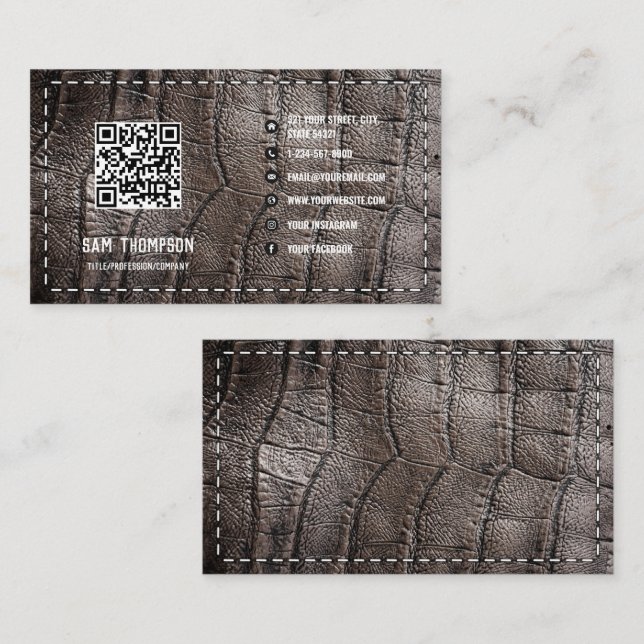 Alligator Business QR Code Social Media Icons Card (Front/Back)
