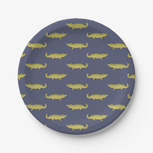 alligator cartoon printed blue paper plates