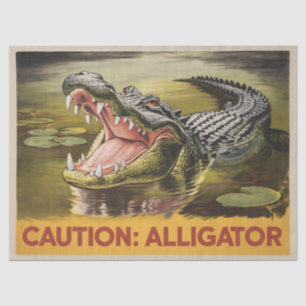 Alligator Caution Illustration Vintage Decoupage Tissue Paper