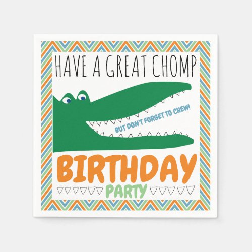 Alligator Chomp Chevron Birthday Party Napkin