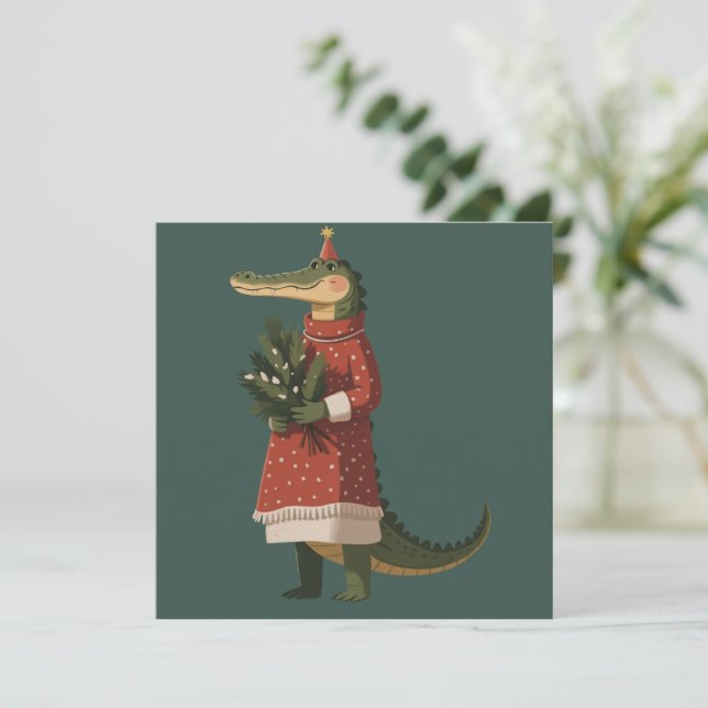 Alligator Christmas Crocodile Lover Holiday Funny  Card (Standing Front)