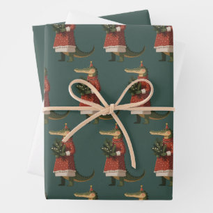 Alligator Christmas Crocodile Lover Holiday Funny Wrapping Paper Sheets