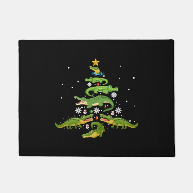 Alligator Christmas Tree Cute Xmas Lover Lights Doormat (Front)