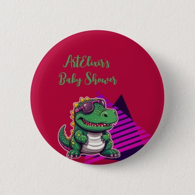 Alligator Cool Kawaii Retro Vibe Baby Shower Button (Front)