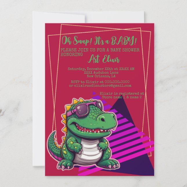 Alligator Cool Kawaii Retro Vibe  Invitation (Front)