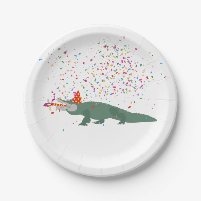 Alligator Crocodile - Animals Having a Party Paper Plates (Front)