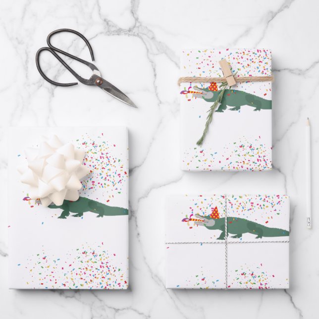 Alligator Crocodile - Animals Having a Party  Wrapping Paper Sheets (Front)