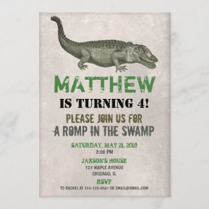 Alligator Crocodile birthday invitation, rustic Invitation