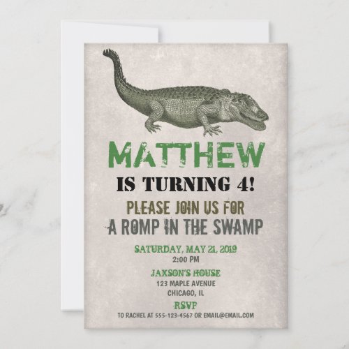 Alligator Crocodile birthday invitation rustic Invitation