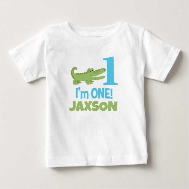 Alligator Crocodile I'm One First Birthday Baby T-Shirt (Front)