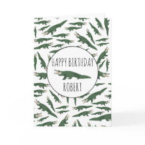 Alligator Crocodile Pattern Custom Name Birthday Card