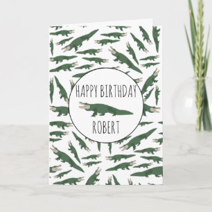 Alligator Crocodile Pattern Custom Name Birthday Card