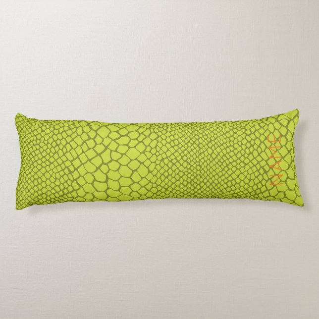 Alligator Crocodile Pattern NAME Mod Green Kids Body Pillow (Back)