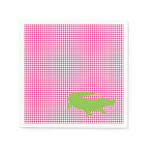 Alligator Crocodile Pink Green Preppy Fun Napkins