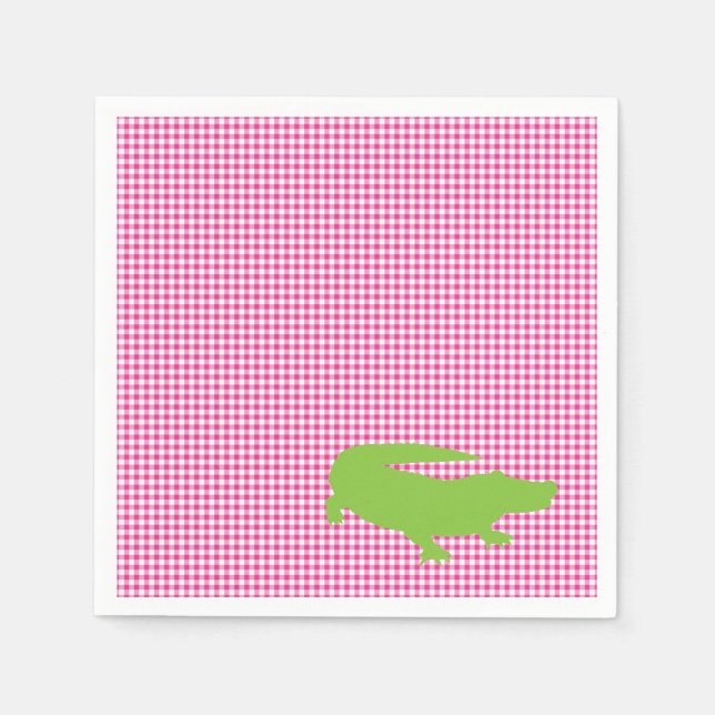 Alligator Crocodile Pink Green Preppy Fun Napkins (Front)