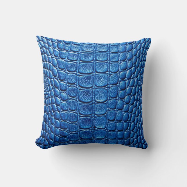 Alligator Crocodile Skin Faux Blue Leather  Throw Pillow (Front)