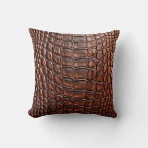 Alligator Crocodile Skin Faux Brown Leather Throw Pillow