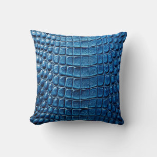Alligator Crocodile Skin Faux Navy Blue Leather Throw Pillow