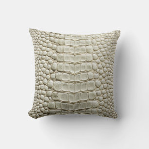 Alligator Crocodile Skin Faux Pearl White Leather Throw Pillow